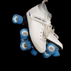 White and Blue Women's Athletic Roller Skates